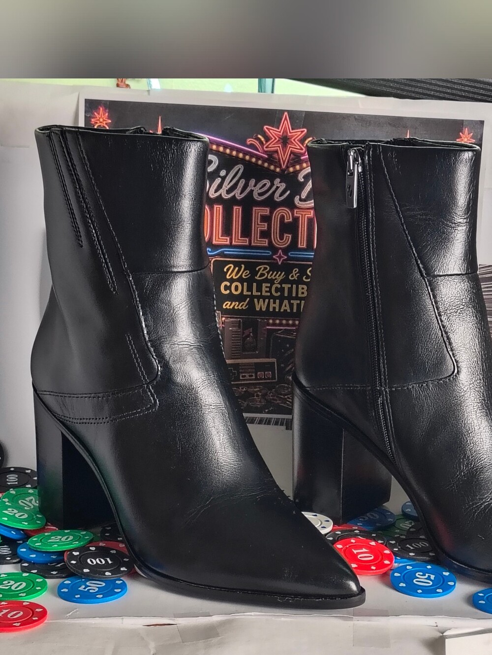 Franco Sarto Black Leather Ankle Booties Women’s Size 8.5 NWT